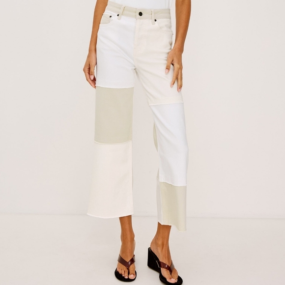 🆕️ Rails Getty Crop Wide Leg Jeans in Ecru Patchwork - Picture 2 of 16